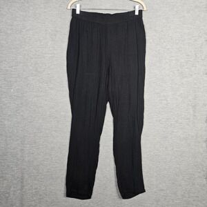 Eileen Fisher Women's Crinkle Pull on Black Casual Organic Cotton Pant Size XS